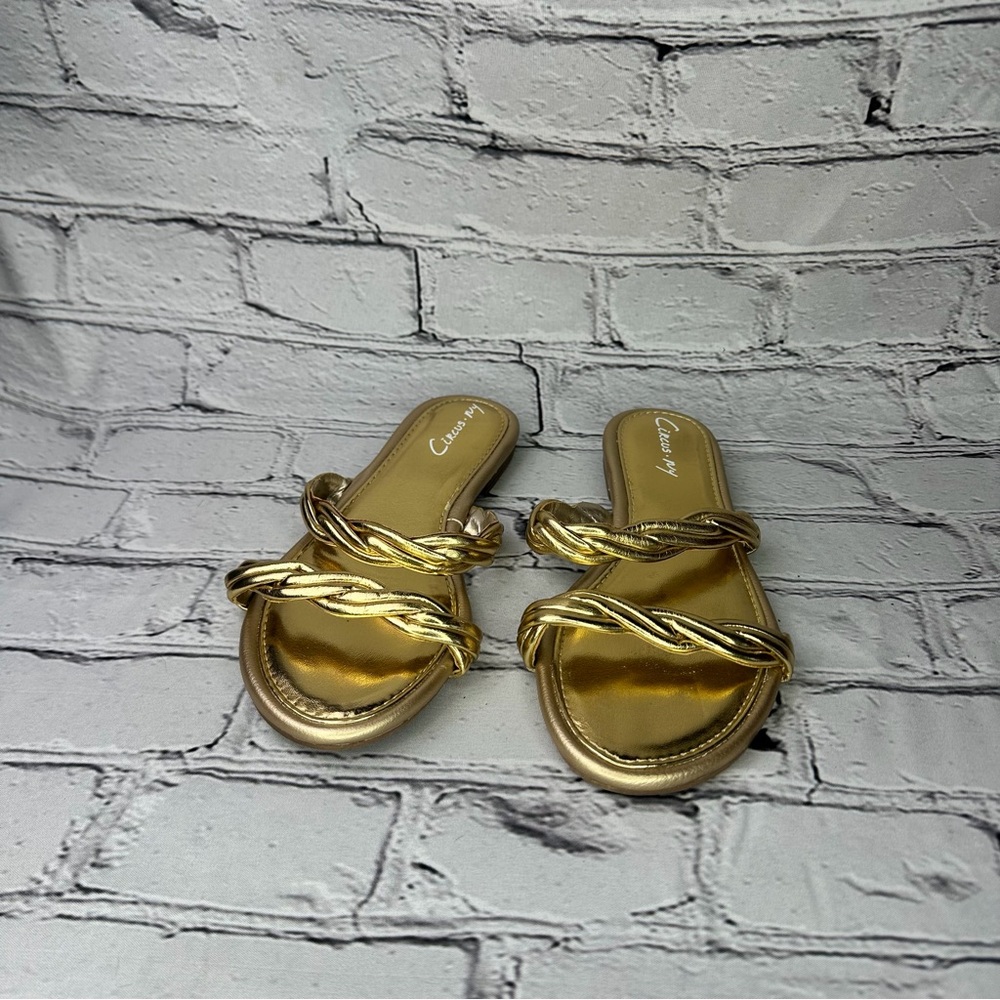 Circus Ny Cybil Metallic Gold Braided Double-Strap Slide Sandals